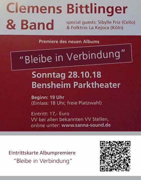 Eintrittskarte zur CD Präsentation "Bleibe in Verbindung" in Bensheim
